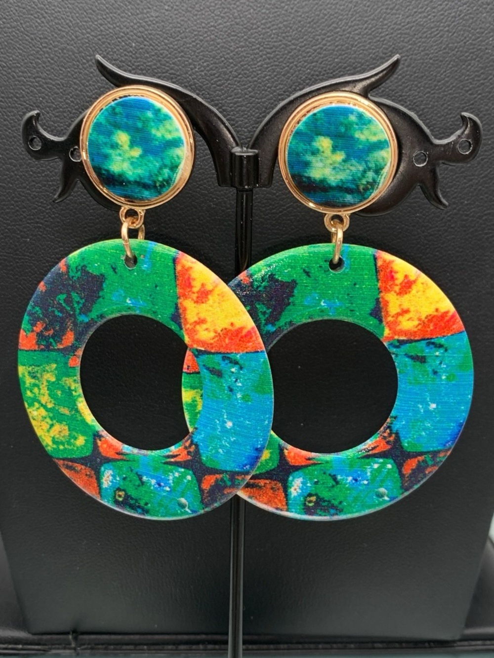 Vibrant Multicolor large but lightweight Hoop Drop pierced Earrings
